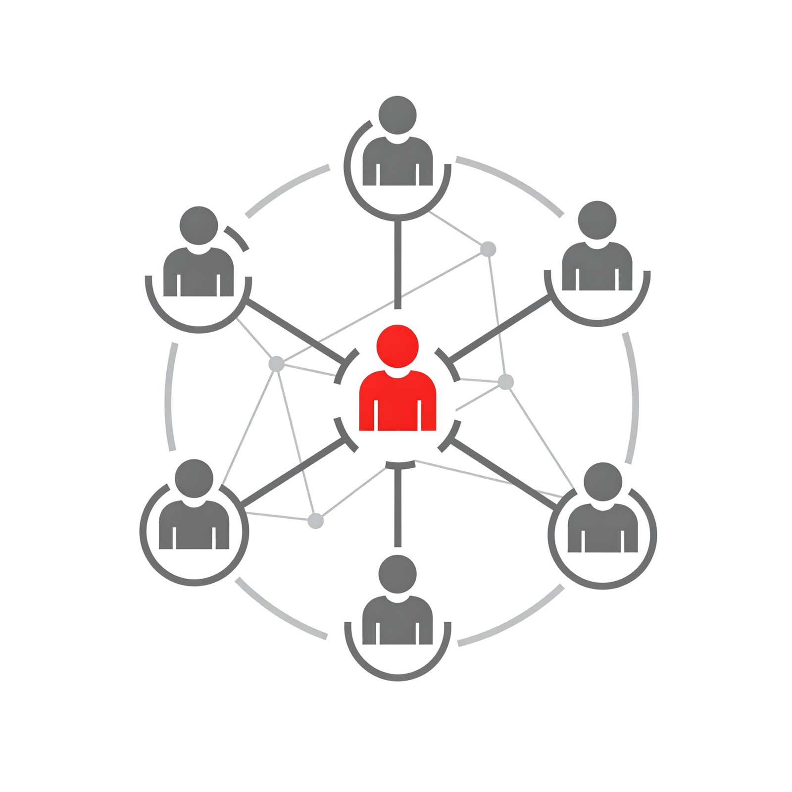 Network of business contacts connected to one central decision-maker