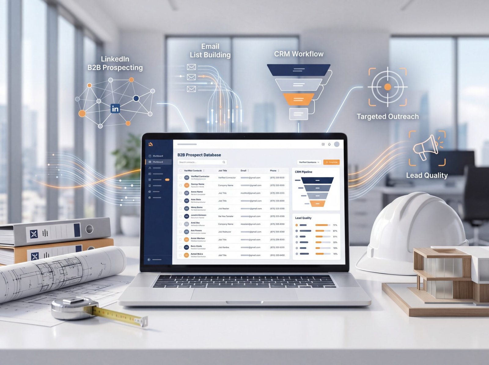 Construction contractor lead generation dashboard with verified B2B leads and free ICP development
