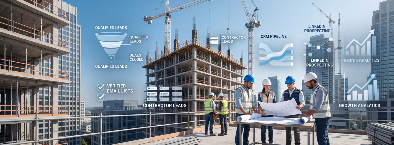 Construction and Contractor Lead Generation Banner Construction and contractor lead generation banner with targeted B2B leads, contractor email lists, construction company leads, roofing contractor leads, and free ICP development