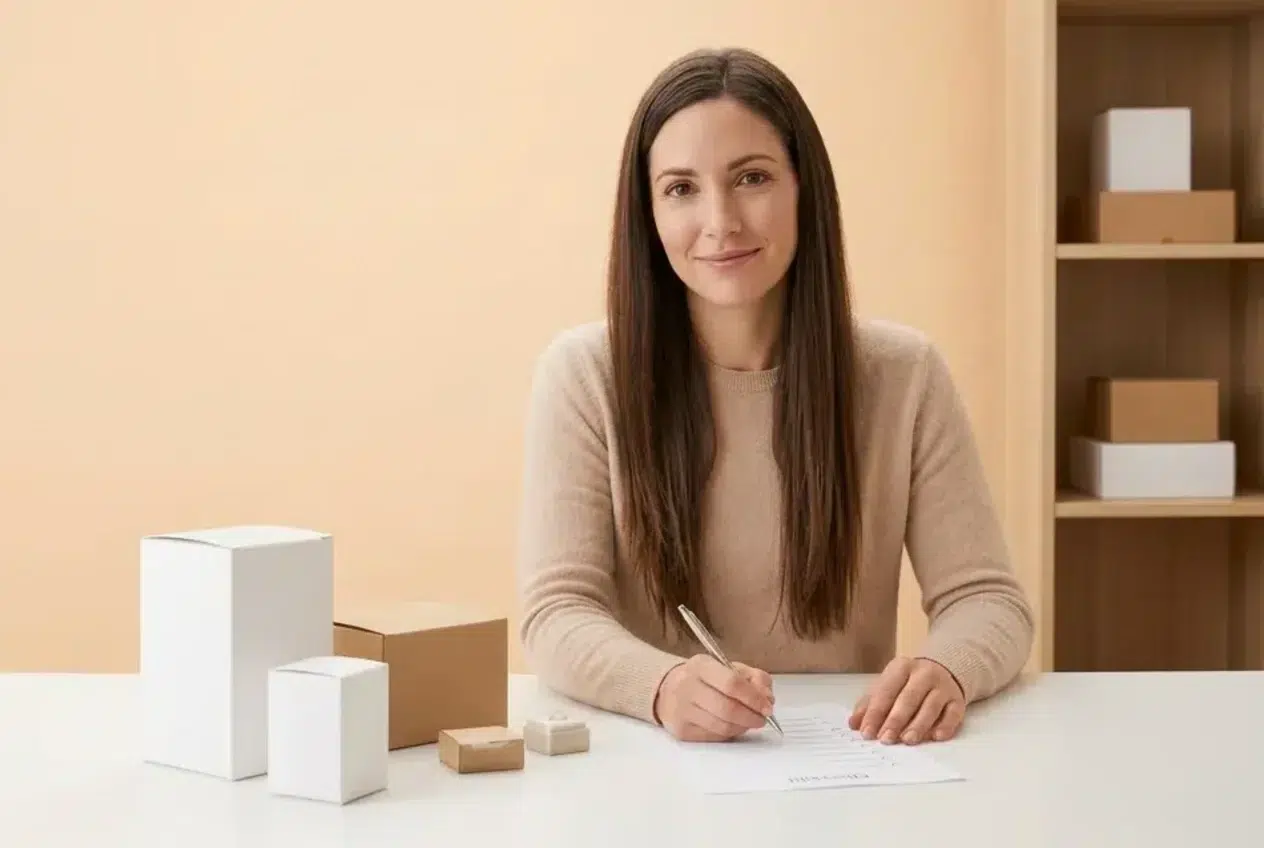 CLG researcher with product sample boxes, filling in a product research checklist